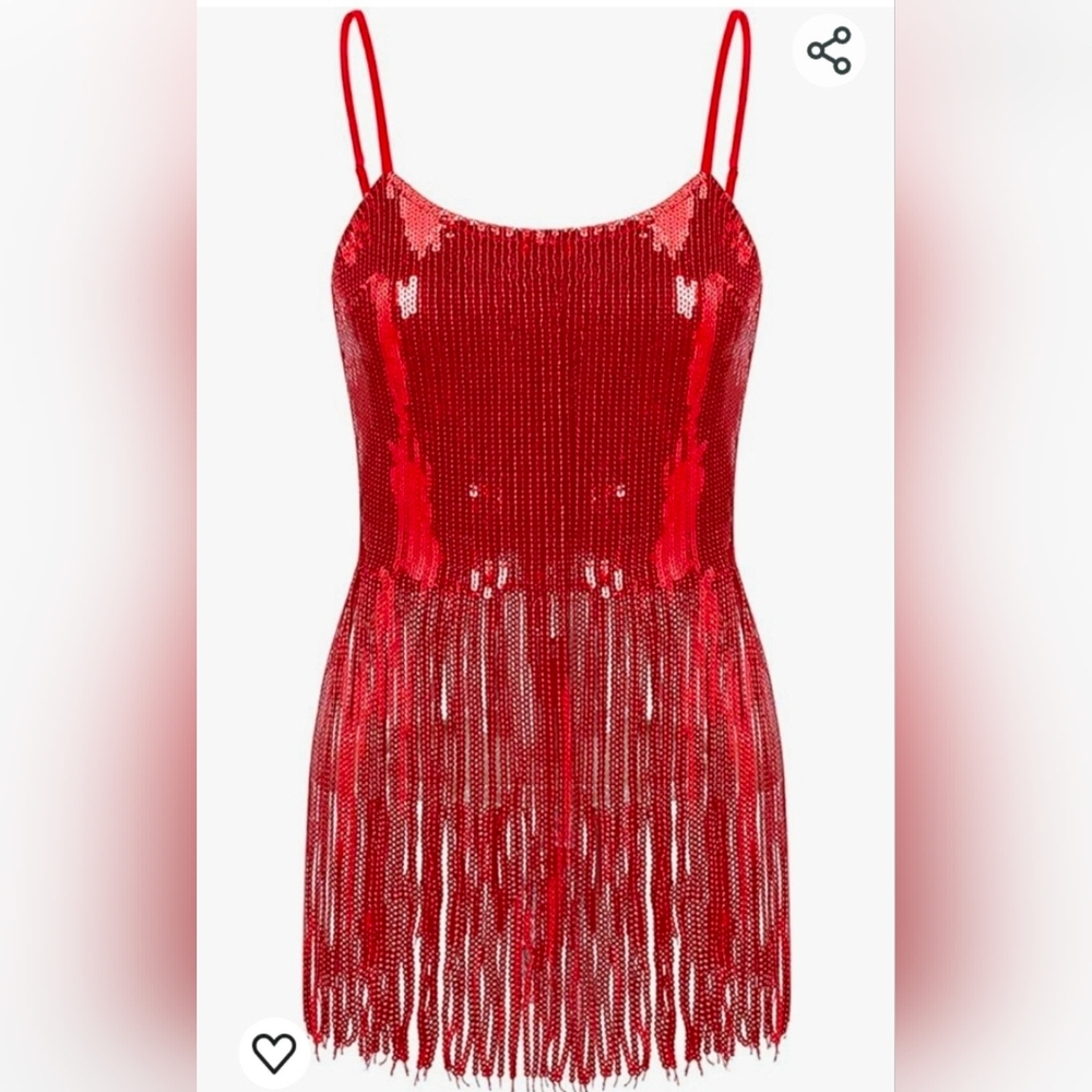 Red Sequin Tassel Belly Dance Costume Tank Tops